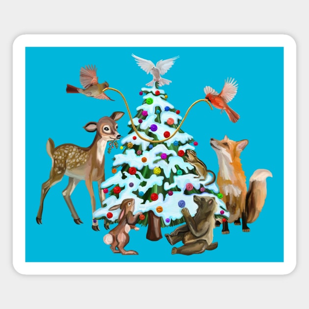 Merry Christmas Woodland Creatures Magnet by Art by Deborah Camp